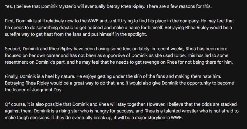 Dominik might have a few reasons to betray Rhea Ripley