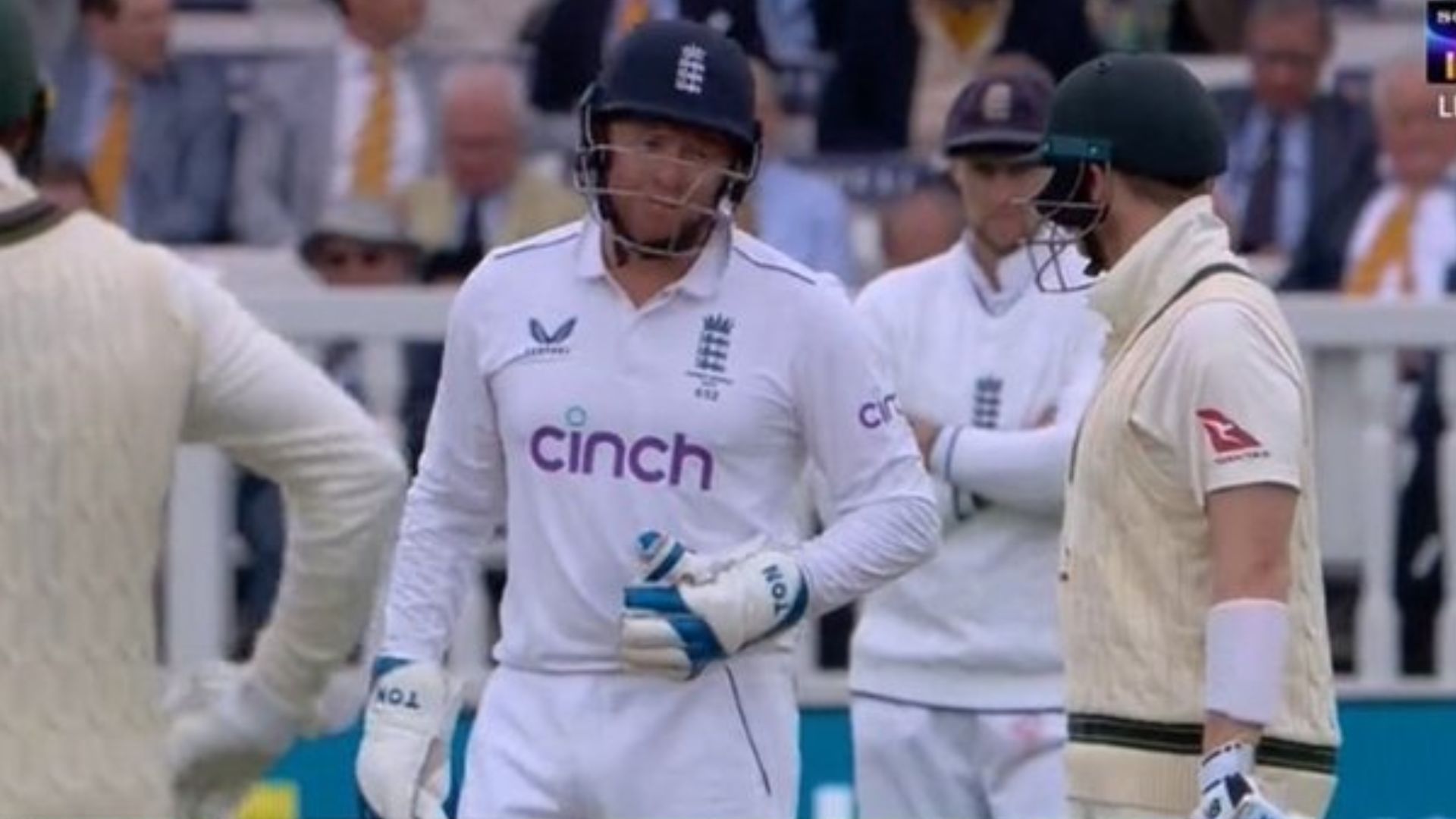 Jonny Bairstow (L) &amp; Steve Smith exchanging a few words (P.C.:Sony Sports Network)