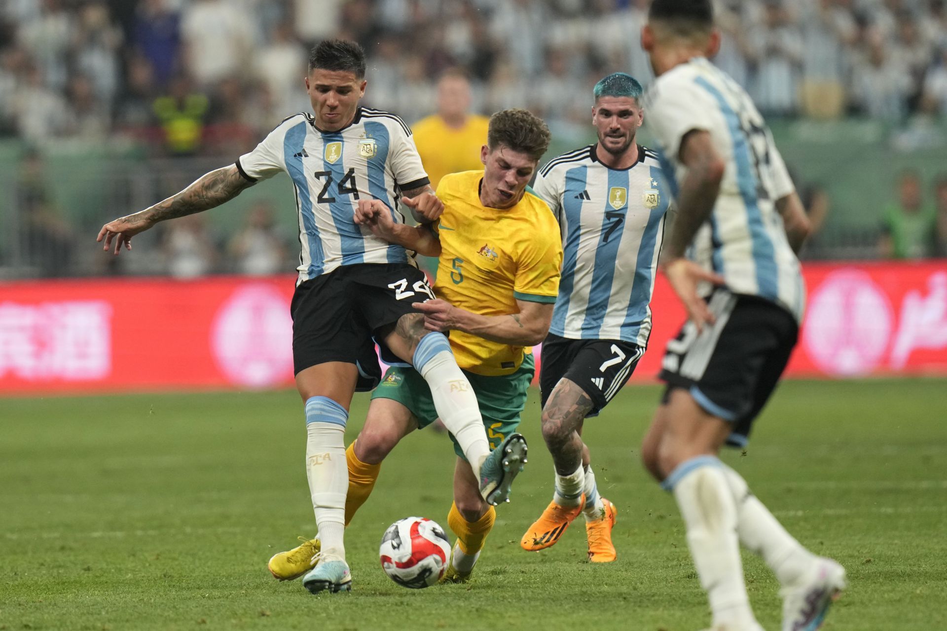 Enzo Fernandez in action for Argentina against Australia