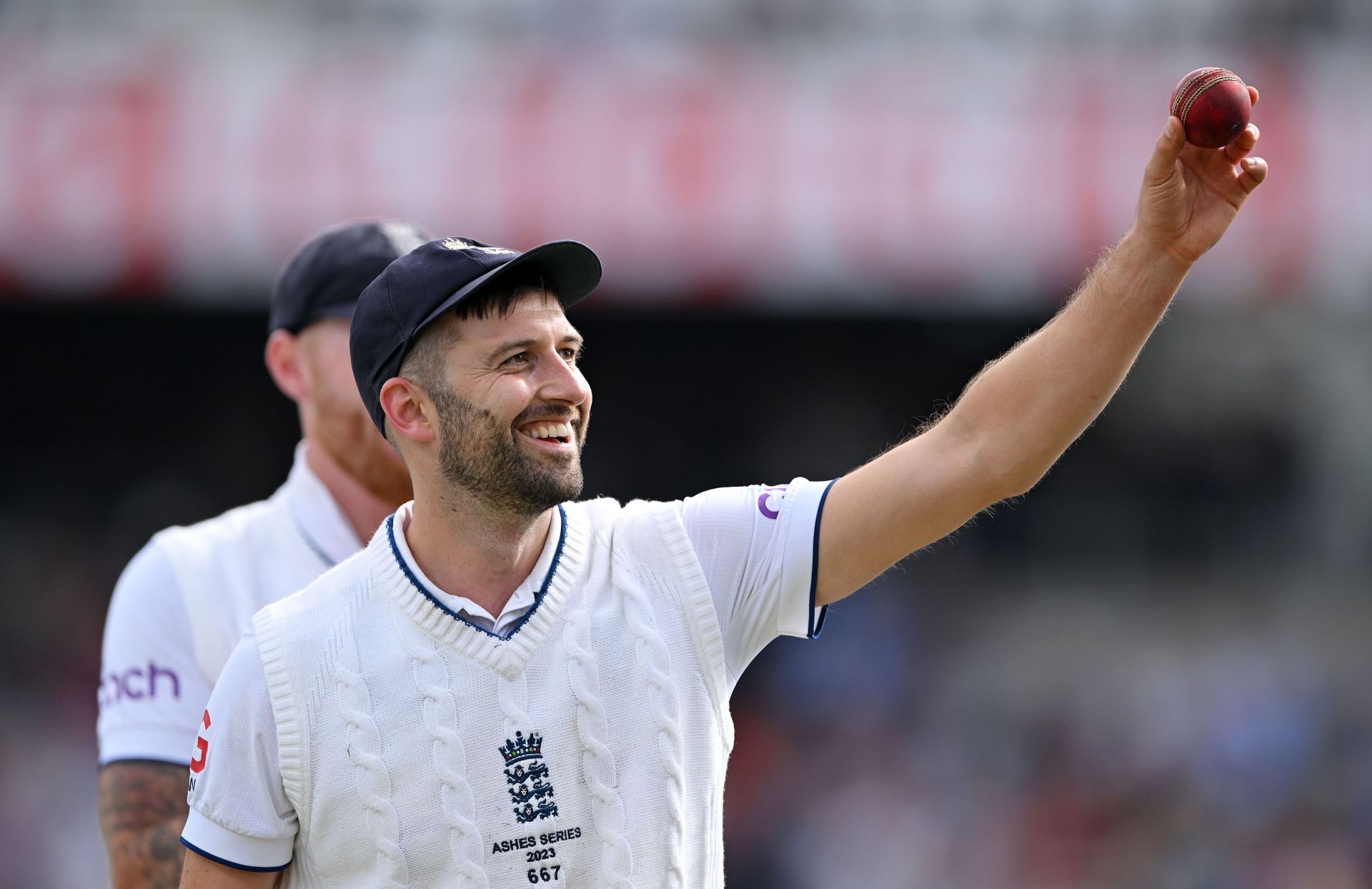 Mark Wood holds up the ball after taking a five-wicket haul at Headingly
