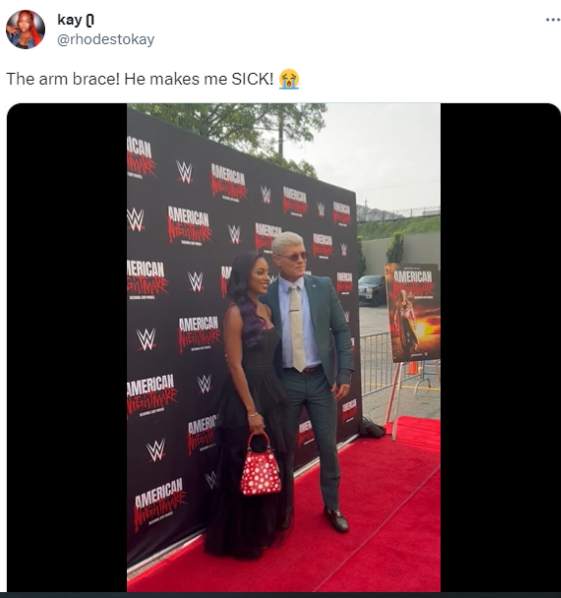 Cody Rhodes and Brandi Rhodes at the red carpet premier.