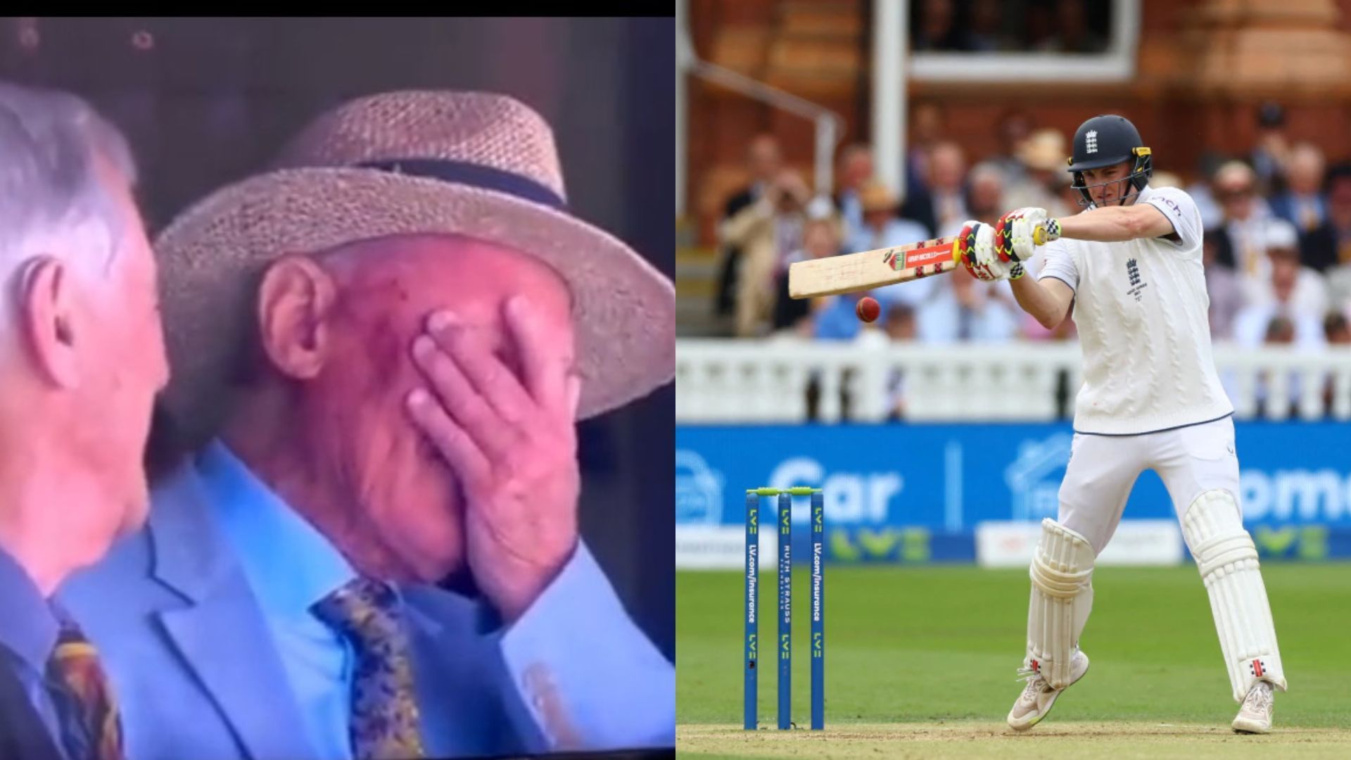 Geoffrey Boycott (L) was visibly distraught with Harry Brook