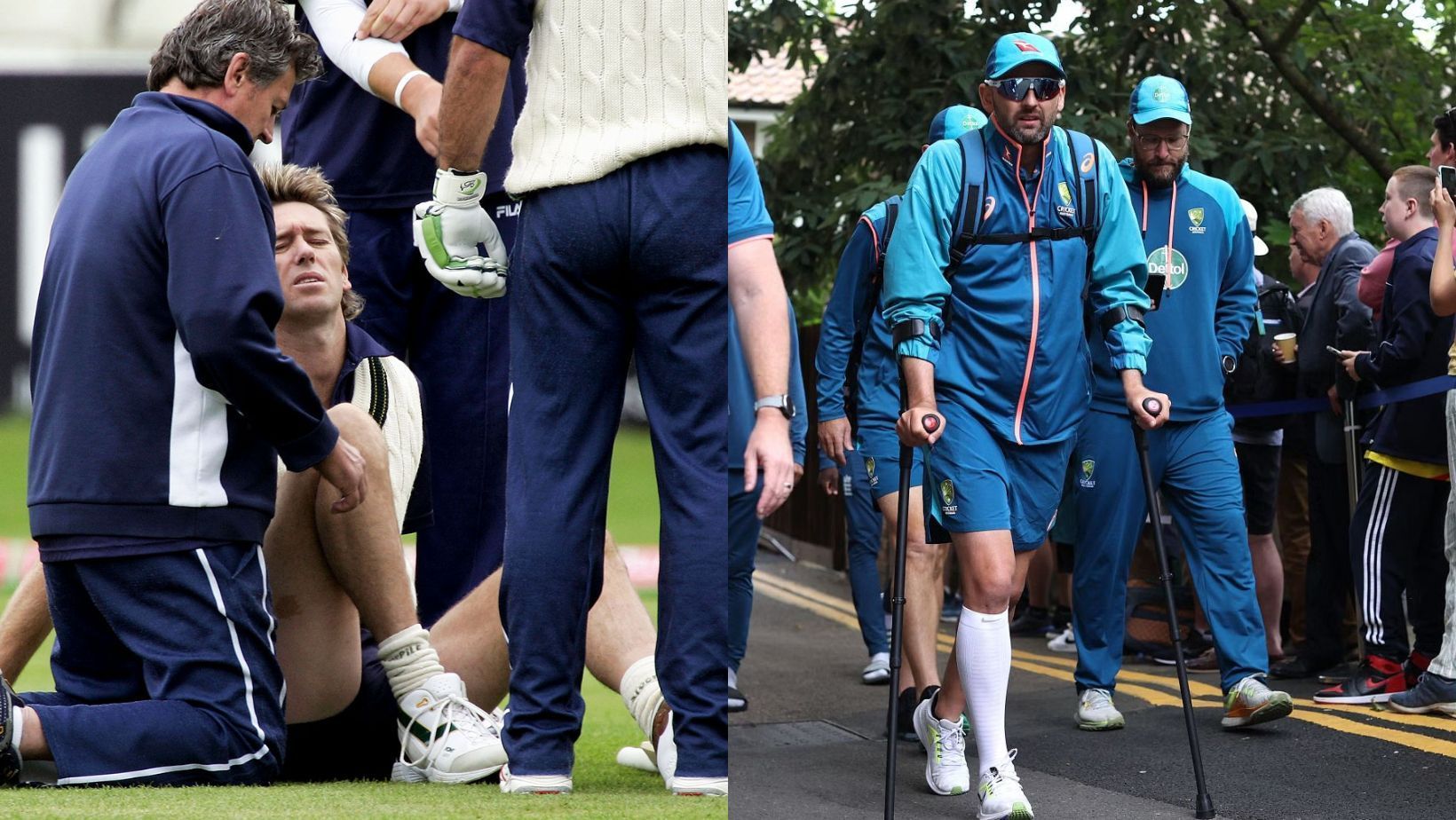 Glenn McGrath (L) and Nathan Lyon.