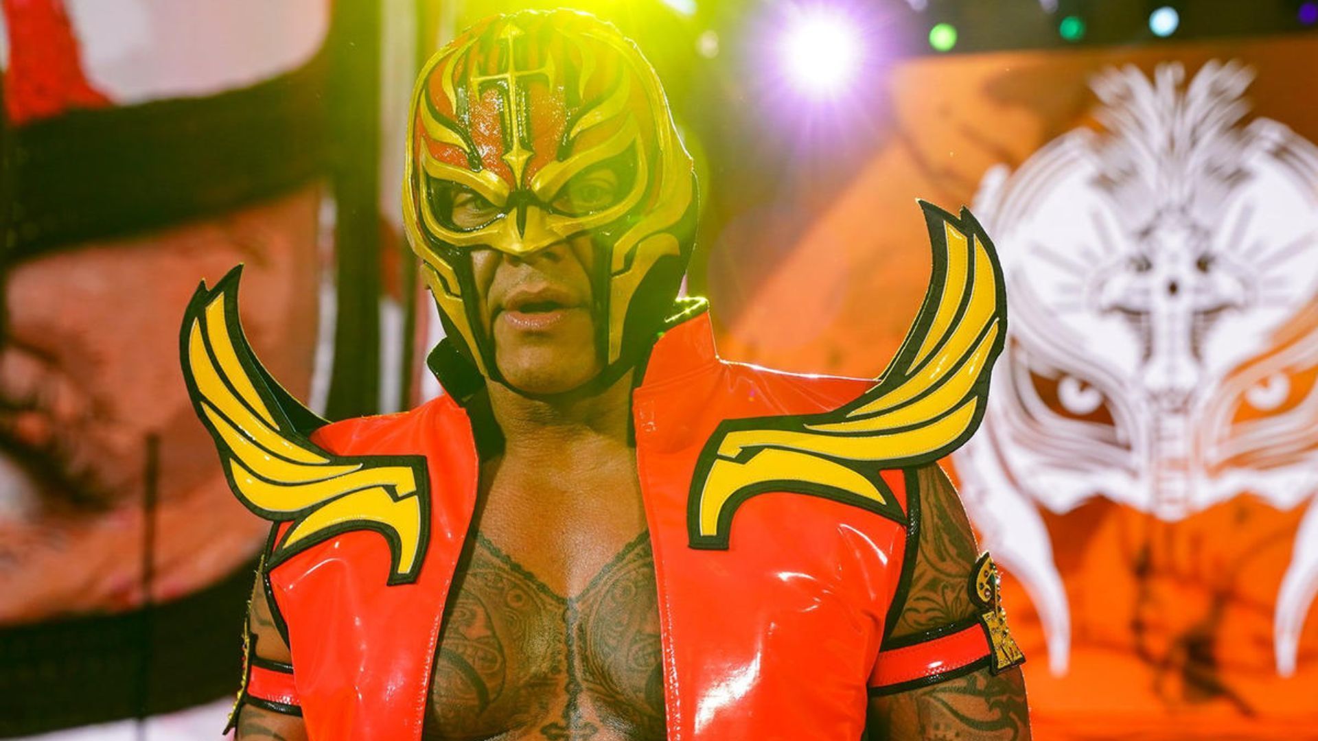 Rey Mysterio during his entrance. Image Credits: wwe.com 