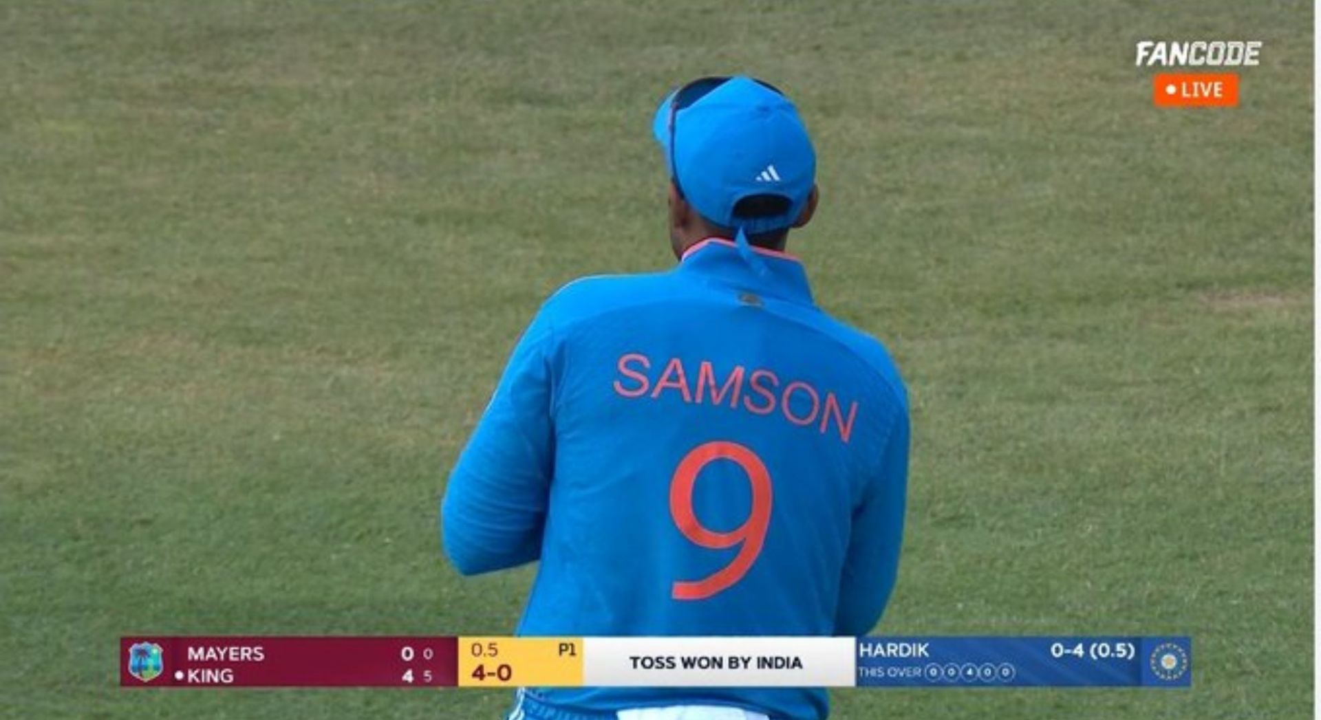 Suryakumar Yadav was forced to wear Sanju Samson&#039;s jersey due to a logistical issue. [Pic credits: FanCode]