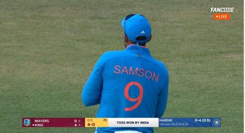 Suryakumar Yadav was forced to wear Sanju Samson's jersey due to a logistical issue. [Pic credits: FanCode]