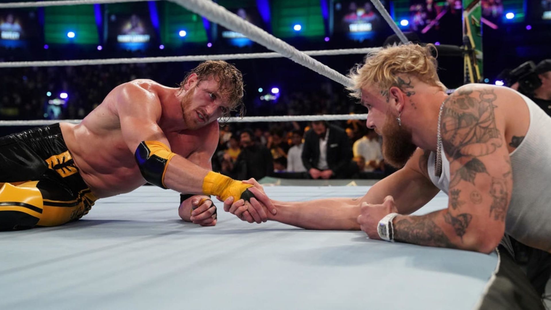 Logan and Jake Paul at WWE Crown Jewel 2022.