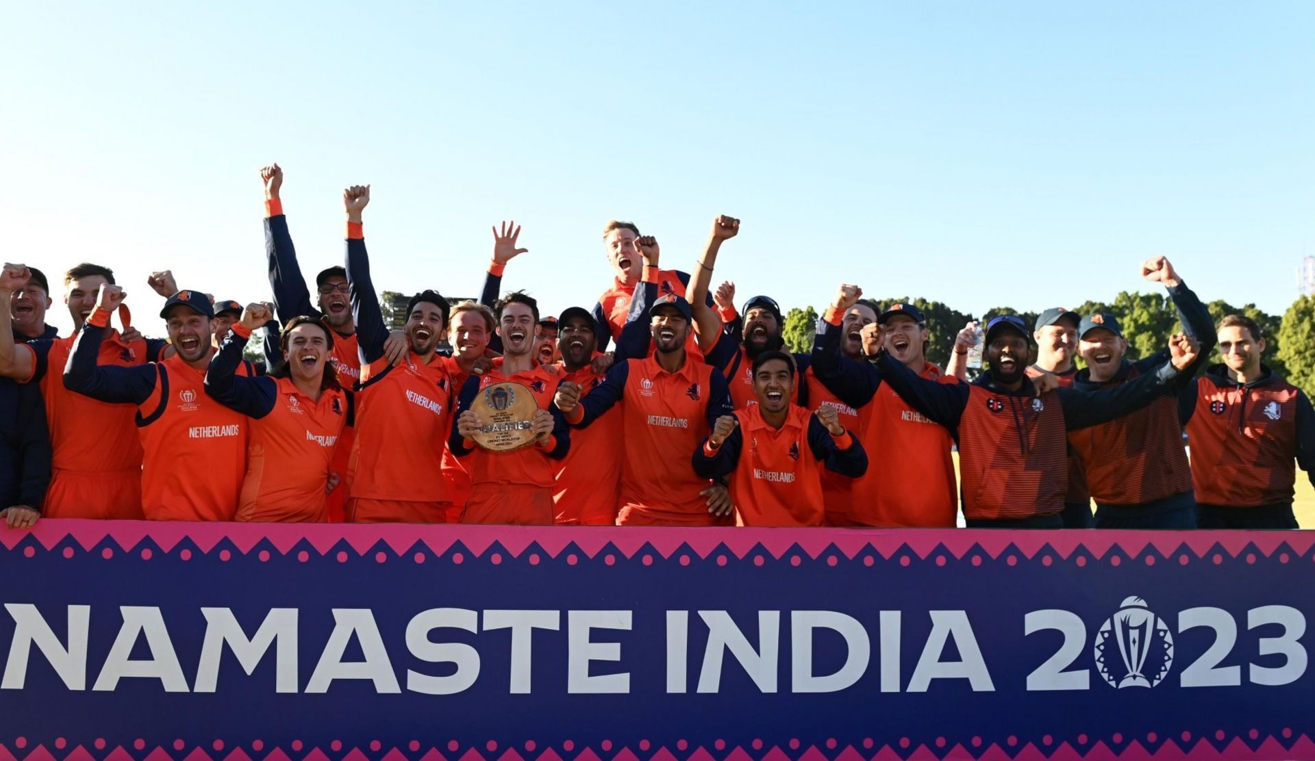 Netherlands players after securing a famous win on Thursday.