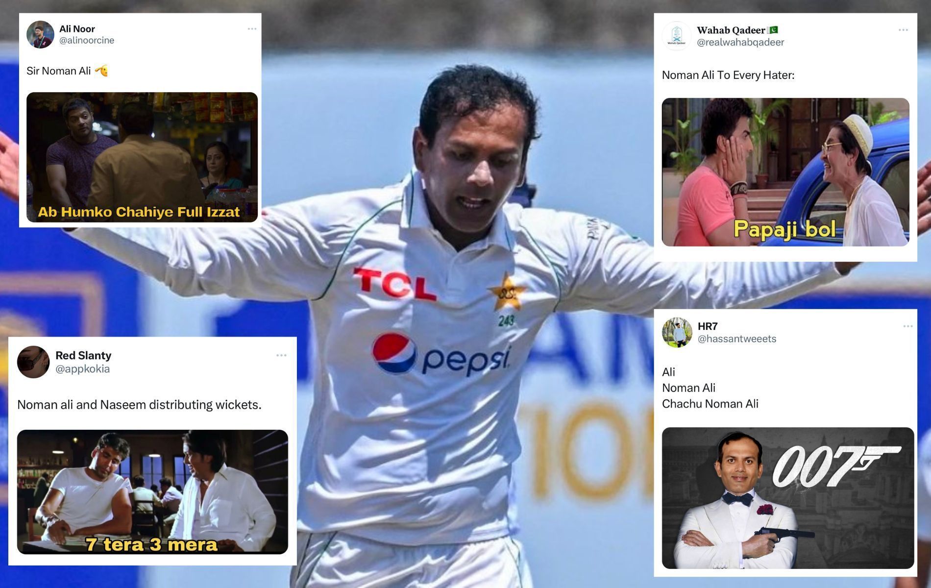 Noman Ali registered career-best Test figures on Thursday. (Pics: Twitter)