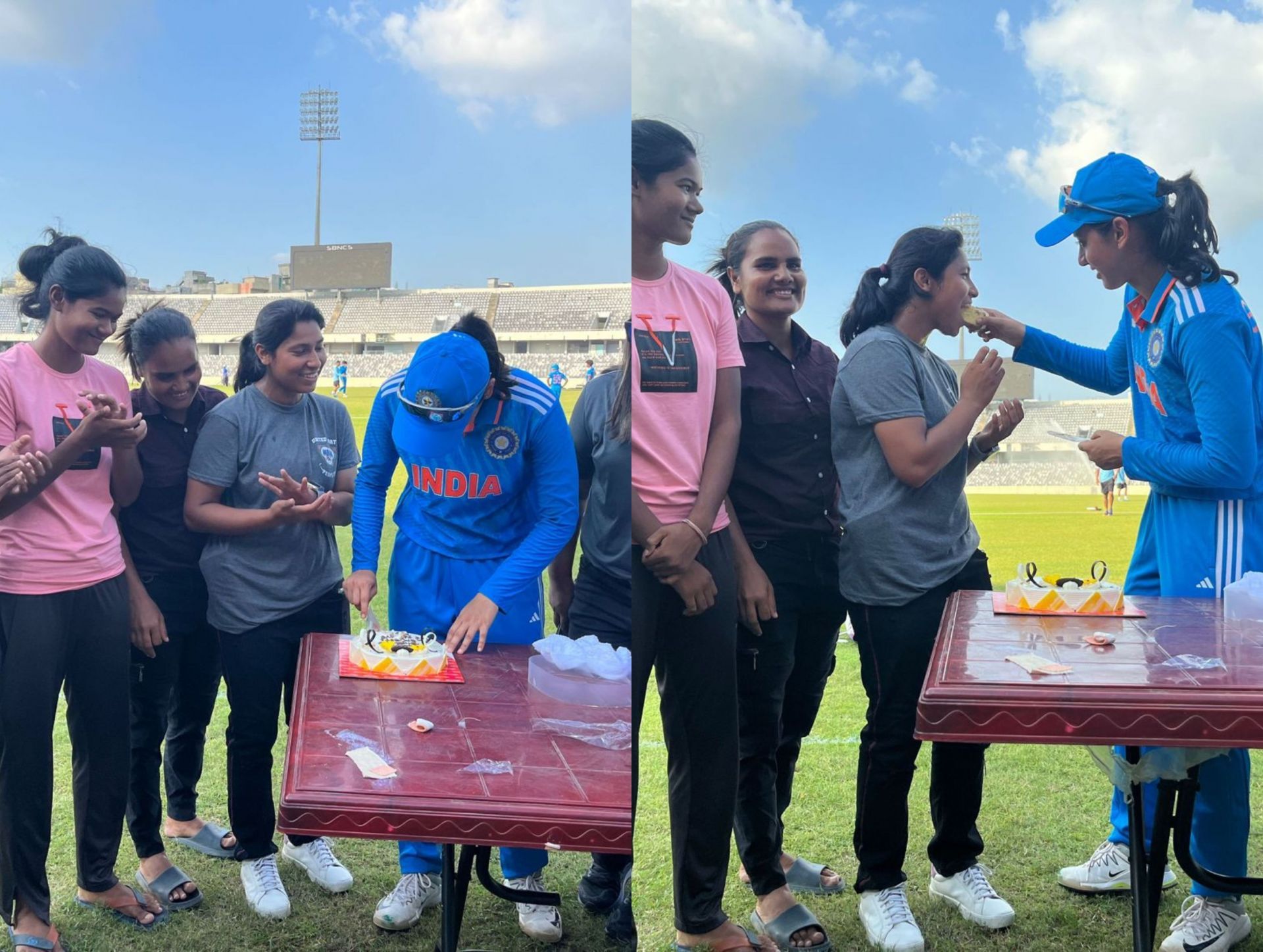 Smriti Mandhana with young Bangladesh cricketers.