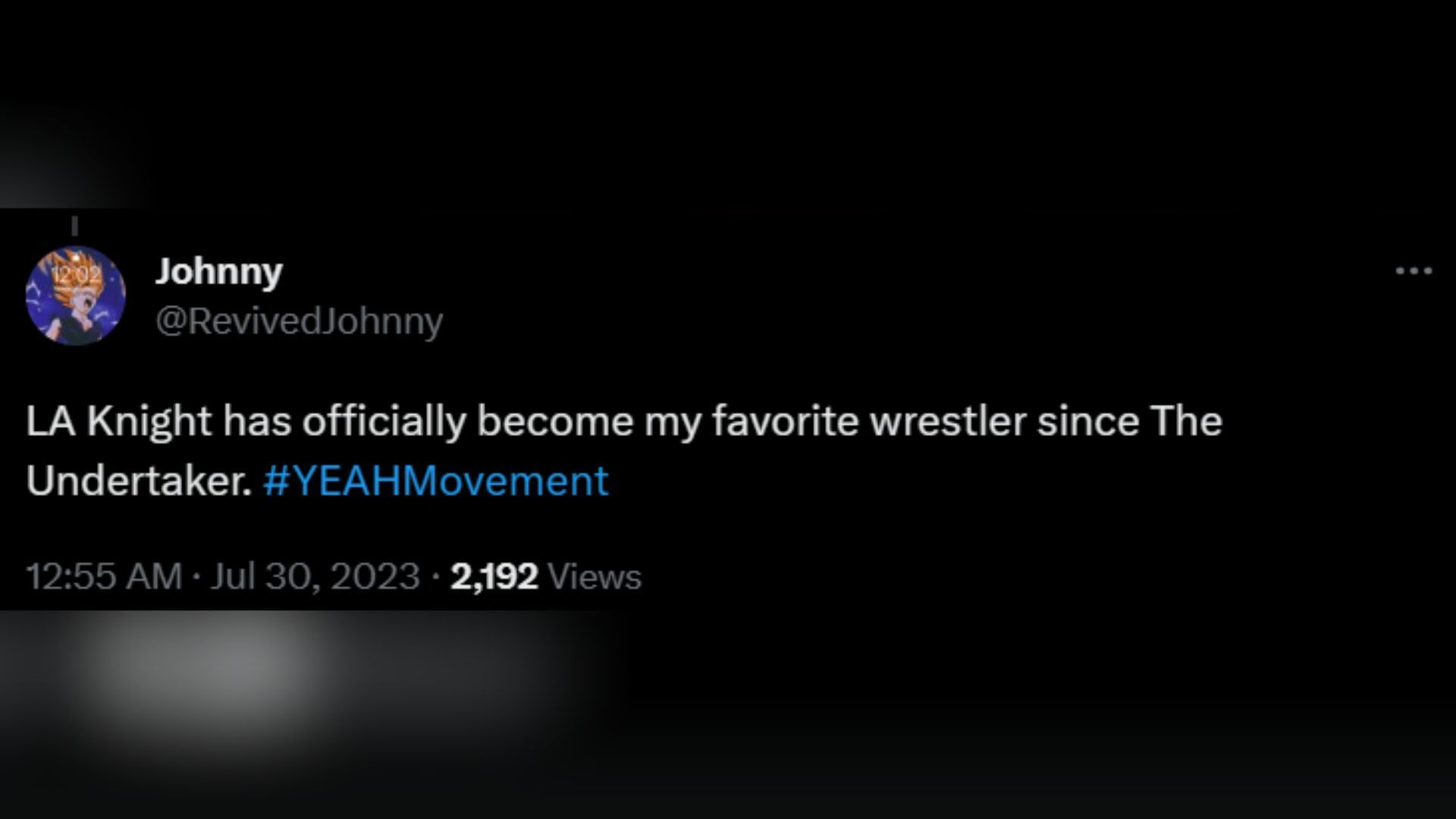 Screenshot of the tweet about Knight being a fan&#039;s favorite wrestler in years