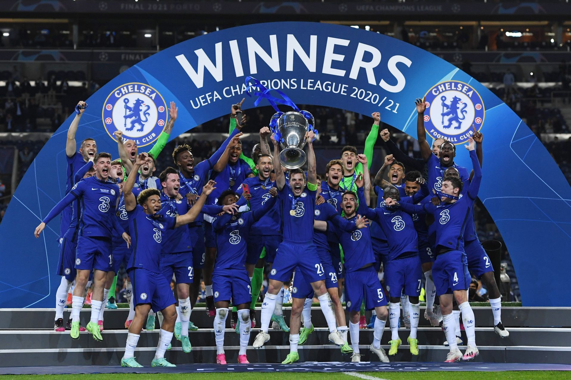 Chelsea celebrate their Champions League triumph in 2021.