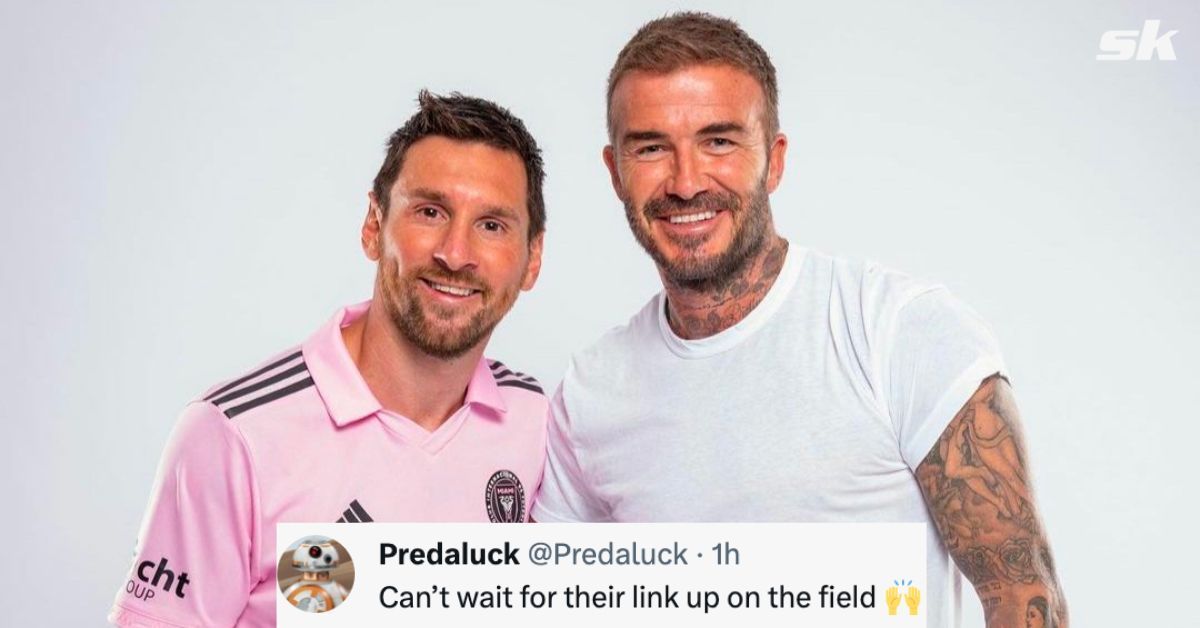 Lionel Messi and David Beckham pose together following the Argentine icon