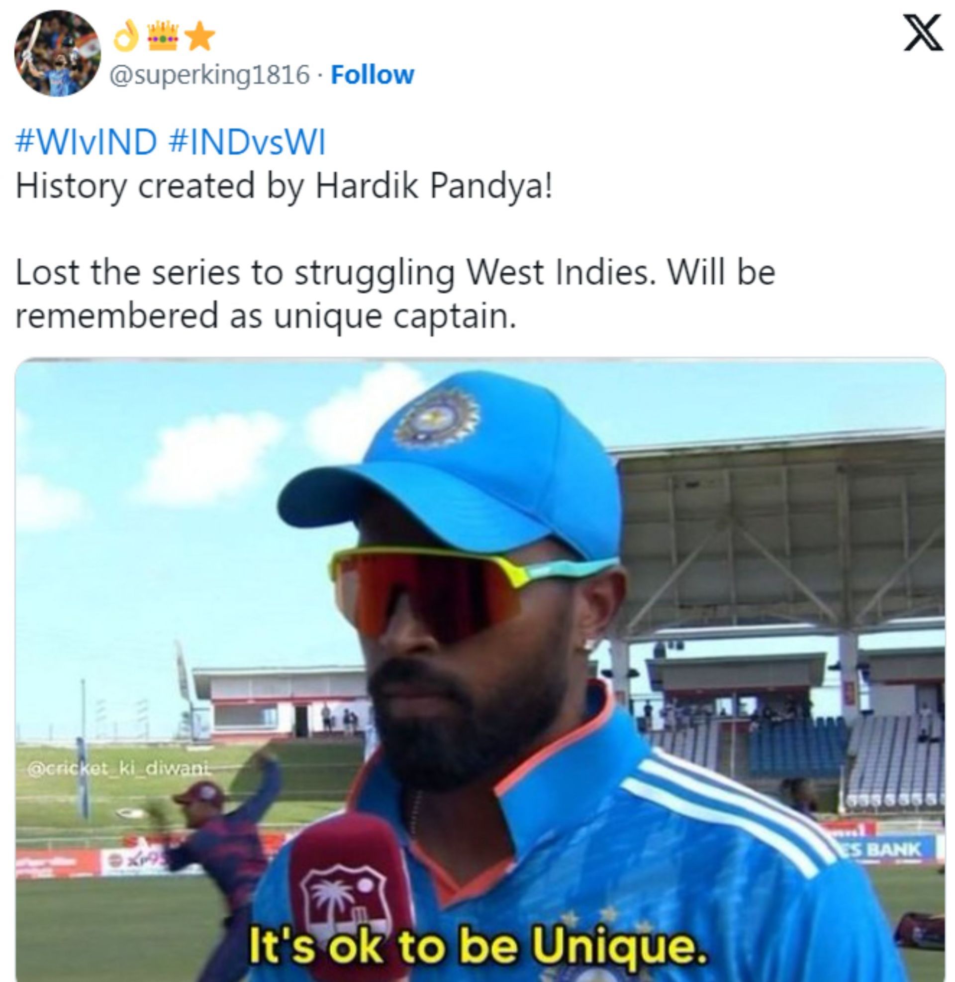 Meme shared by a fan after watching the 5th T20I India vs West Indies.