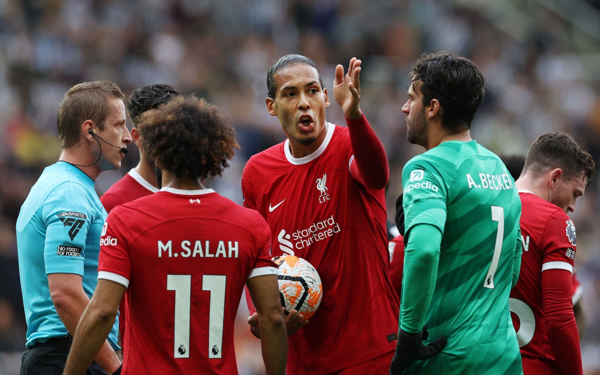 Liverpool captain Van Dijk saw red against Newcastle.