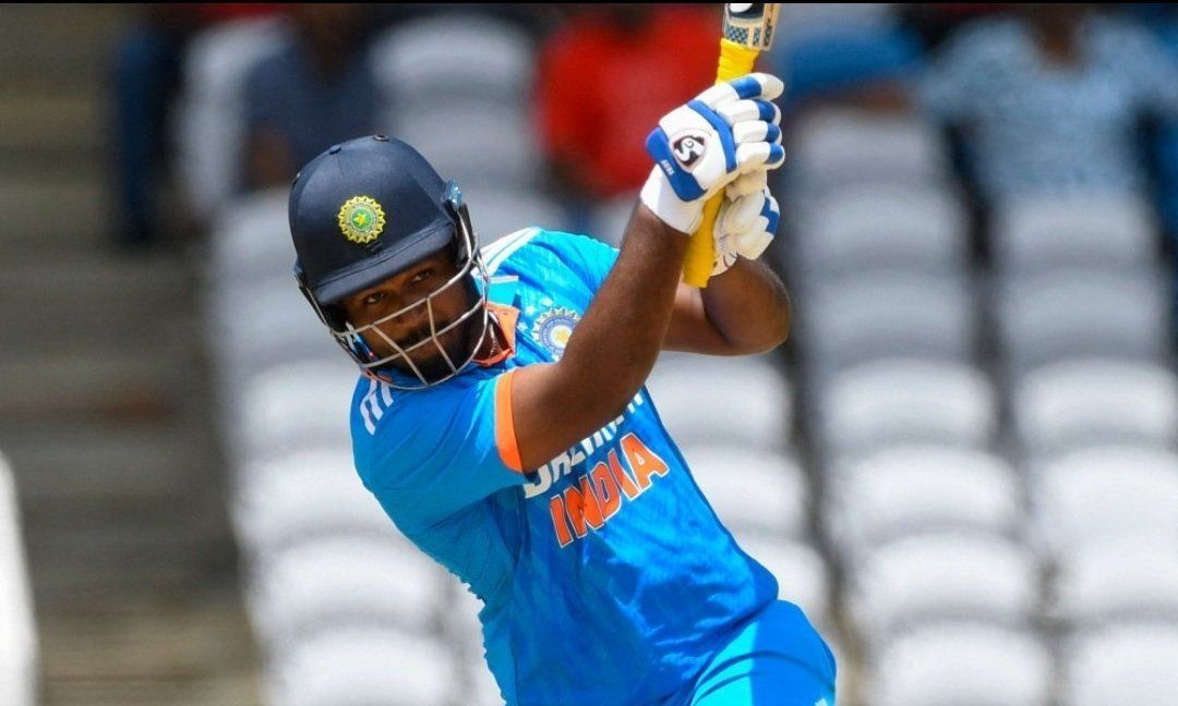 Sanju Samson batted at No. 6 in the first T20I against the West Indies. [P/C: Twitter]