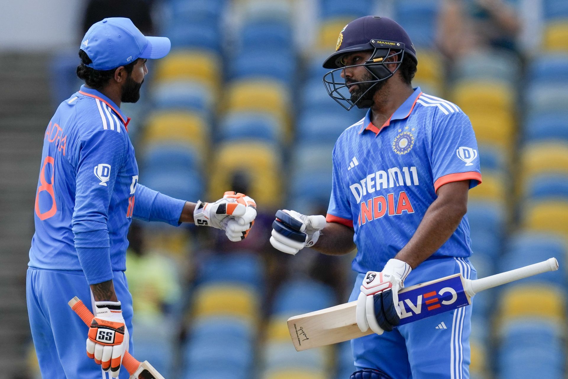 India&#039;s captain (right) with Ravindra Jadeja (Pic: AP Photo/Ricardo Mazalan)