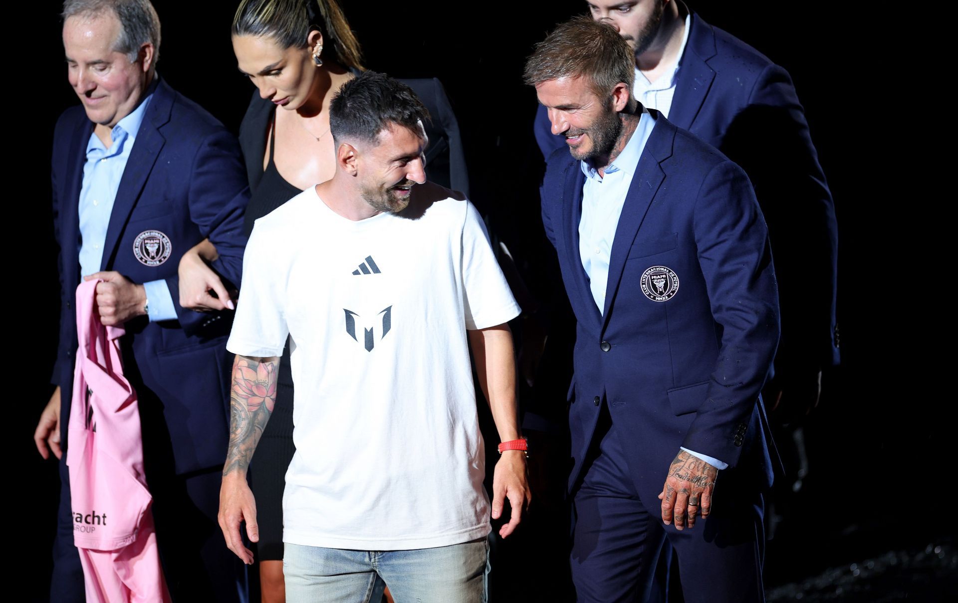 David Beckham (second right) lured the Argentine hero to the DRV PNK.