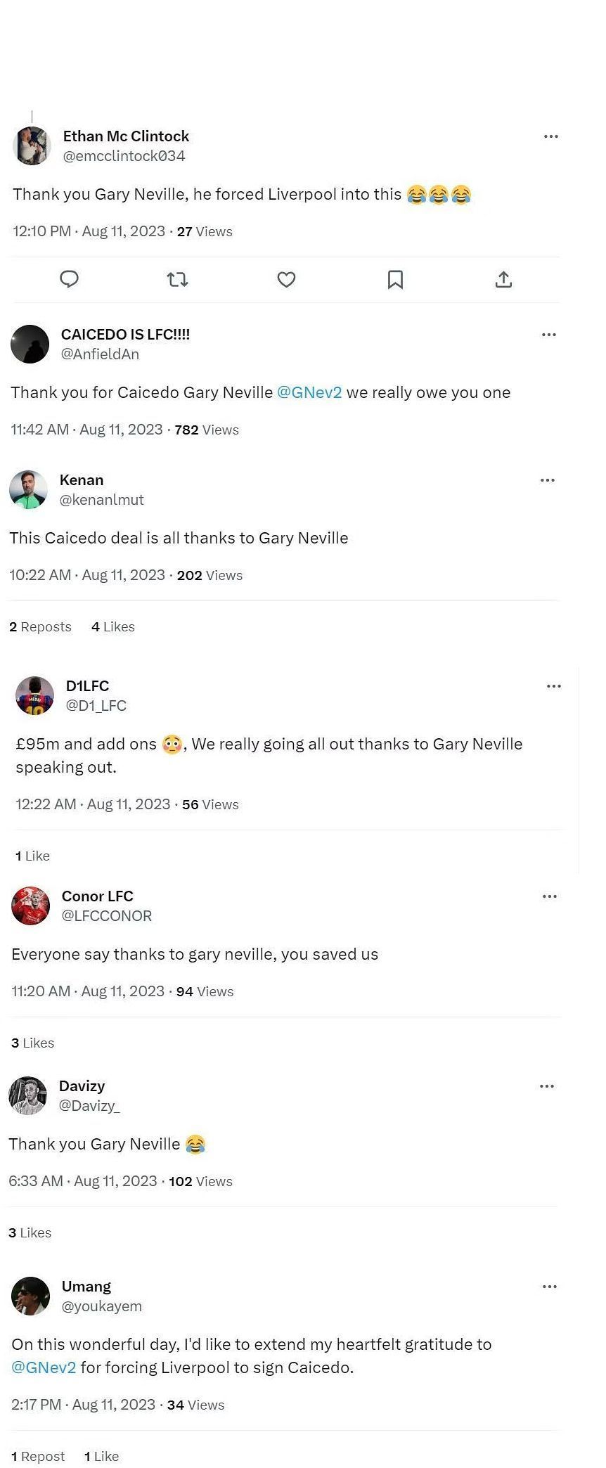 Liverpool fans over the moon with Moises Caicedo news.