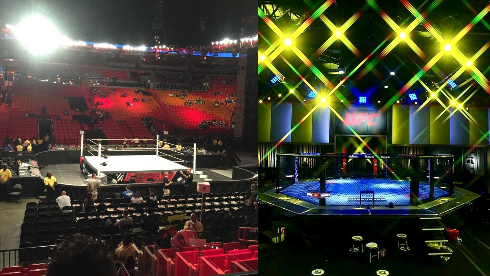 WWE RAW Ring and UFC Octagon. Image Credits: Twitter