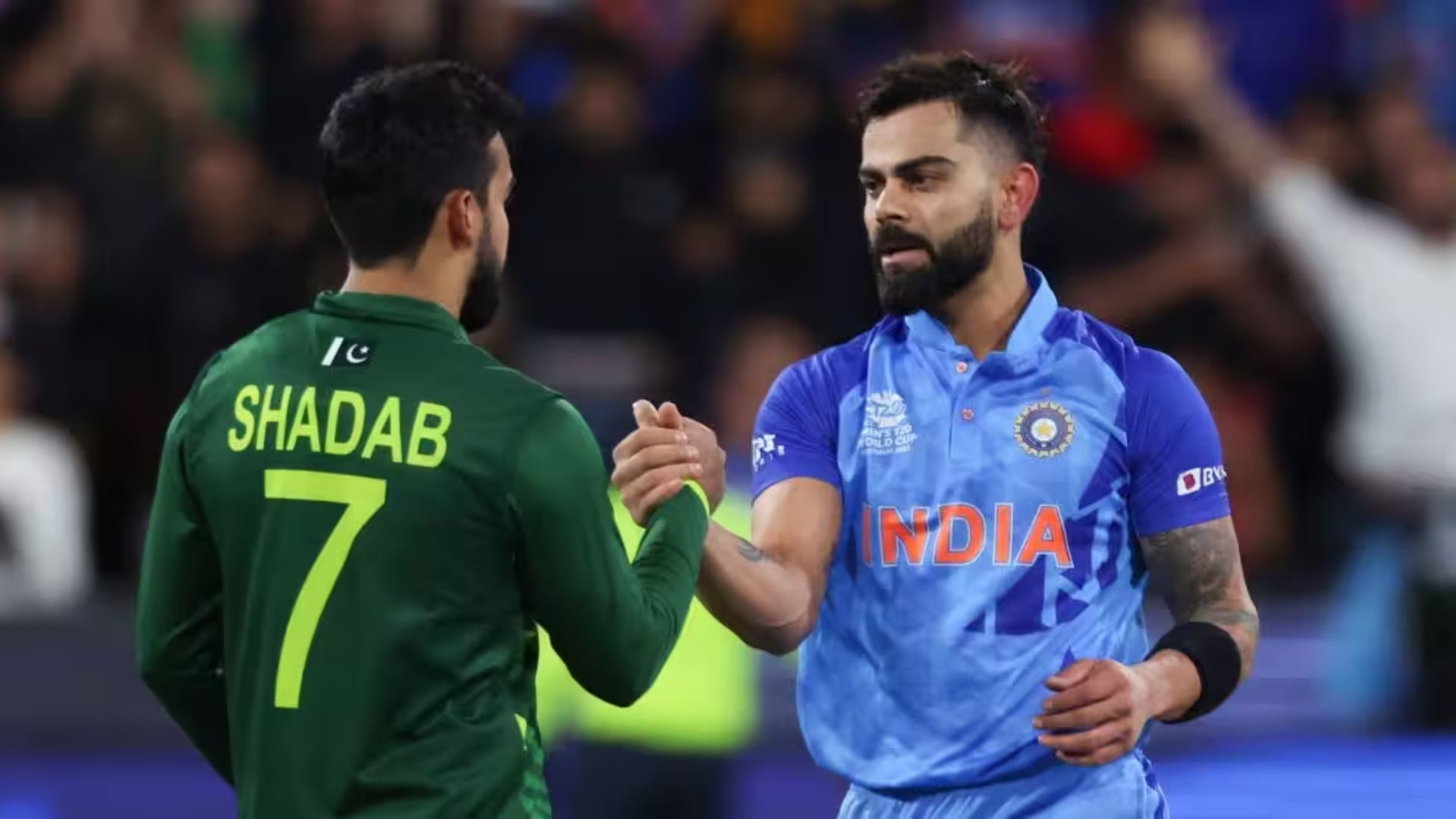 Shadab Khan (L) &amp; Virat Kohli (P.C.:X)