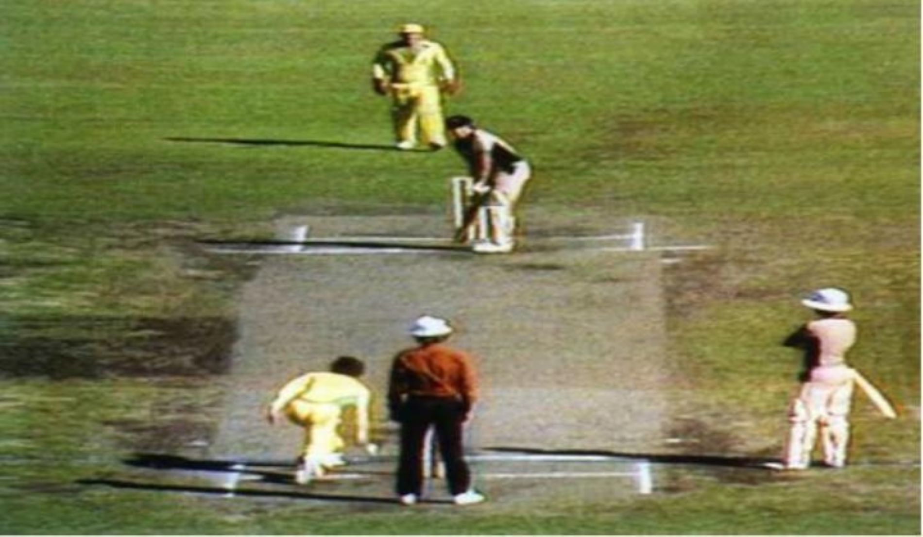 Trevor Chappell bowls underarm in an ODI game against New Zealand.