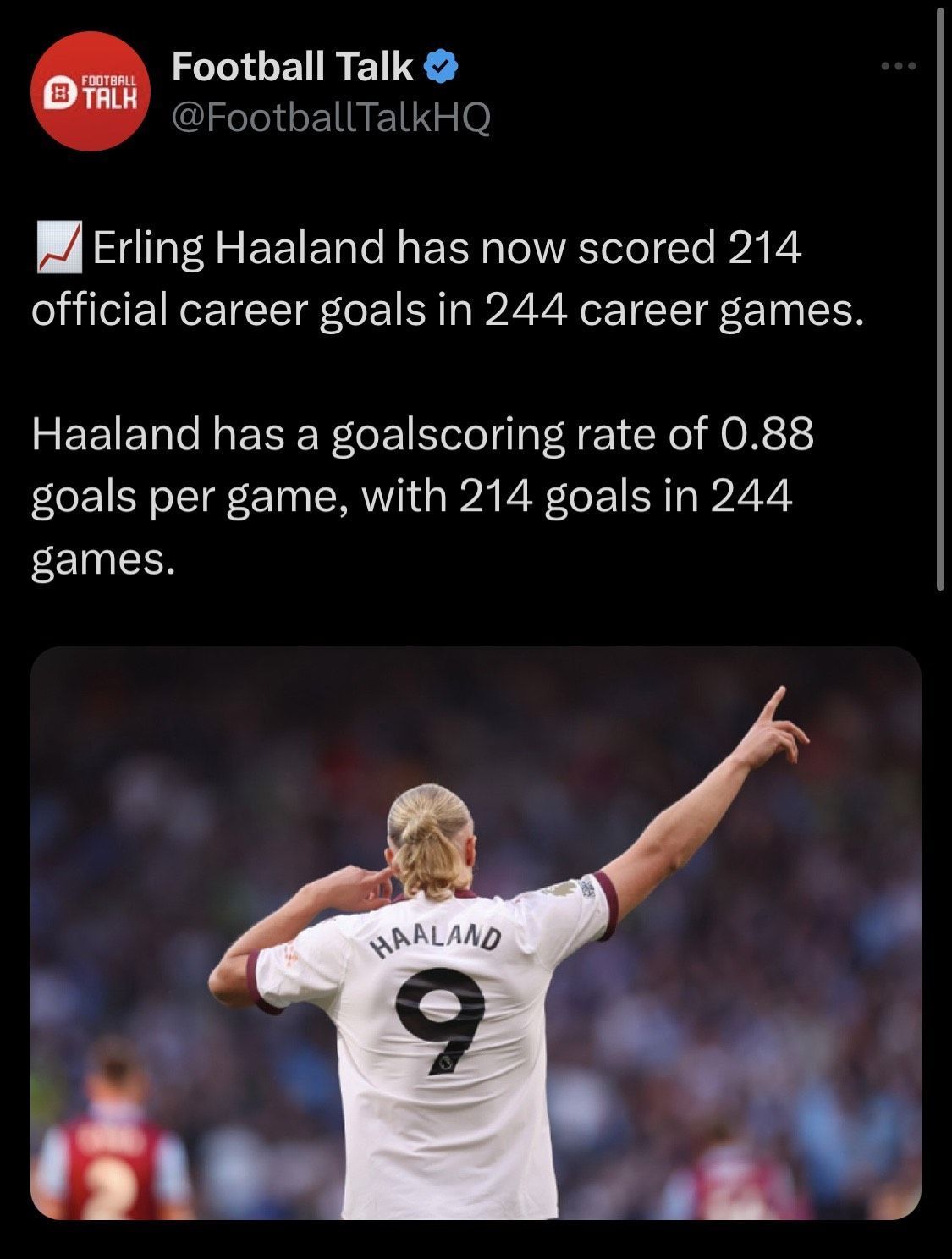 Stunning statistic regarding Erling Haaland's goalscoring.