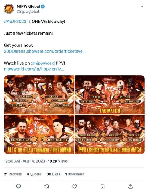 Screengrab of NJPW's tweet