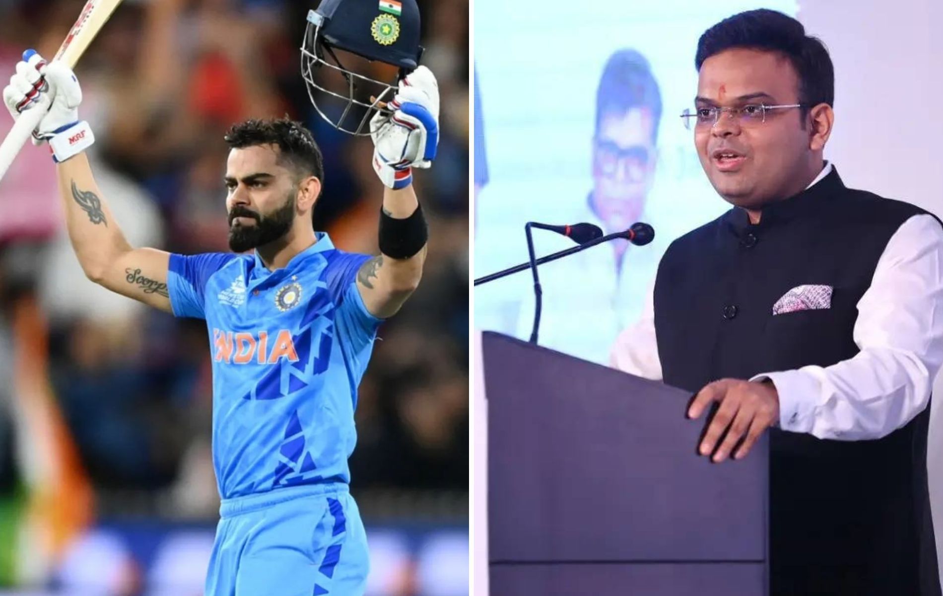 Virat Kohli (L) and Jay Shah. (Pics: Twitter)