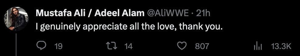 Mustafa Ali's reply to the Twitter post