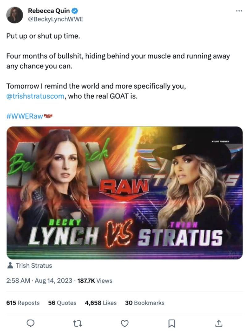 Screengrab of Becky Lynch&#039;s tweet