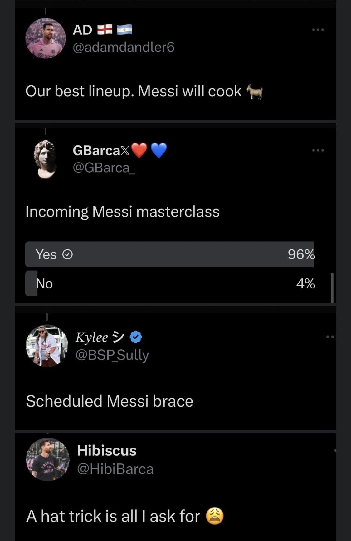 Fans react as Messi starts for Inter Miami.