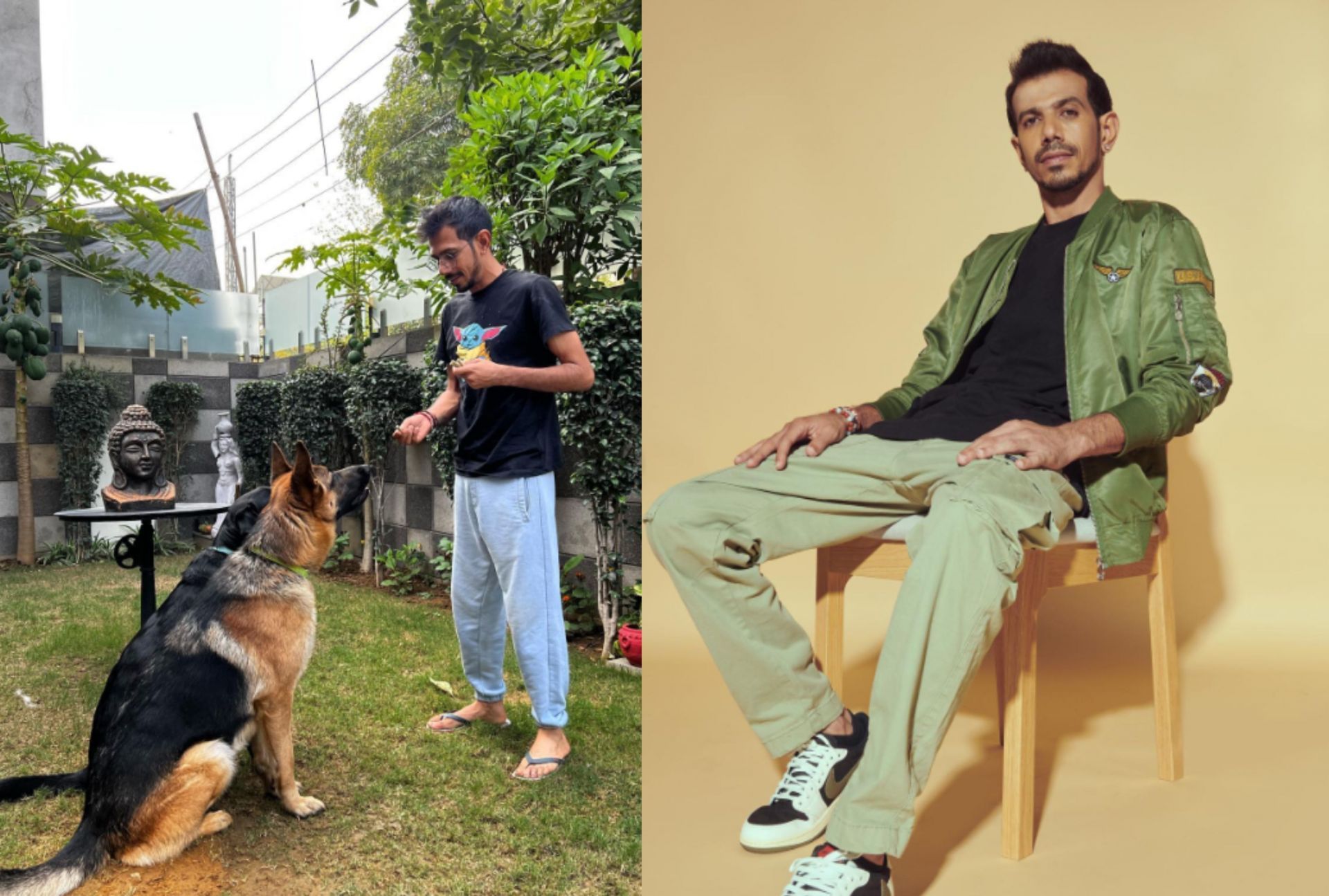 Yuzvendra Chahal with his dogs at home. 