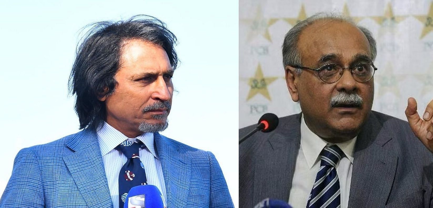 Najam Sethi (right) replaced Ramiz Raja as PCB chief.