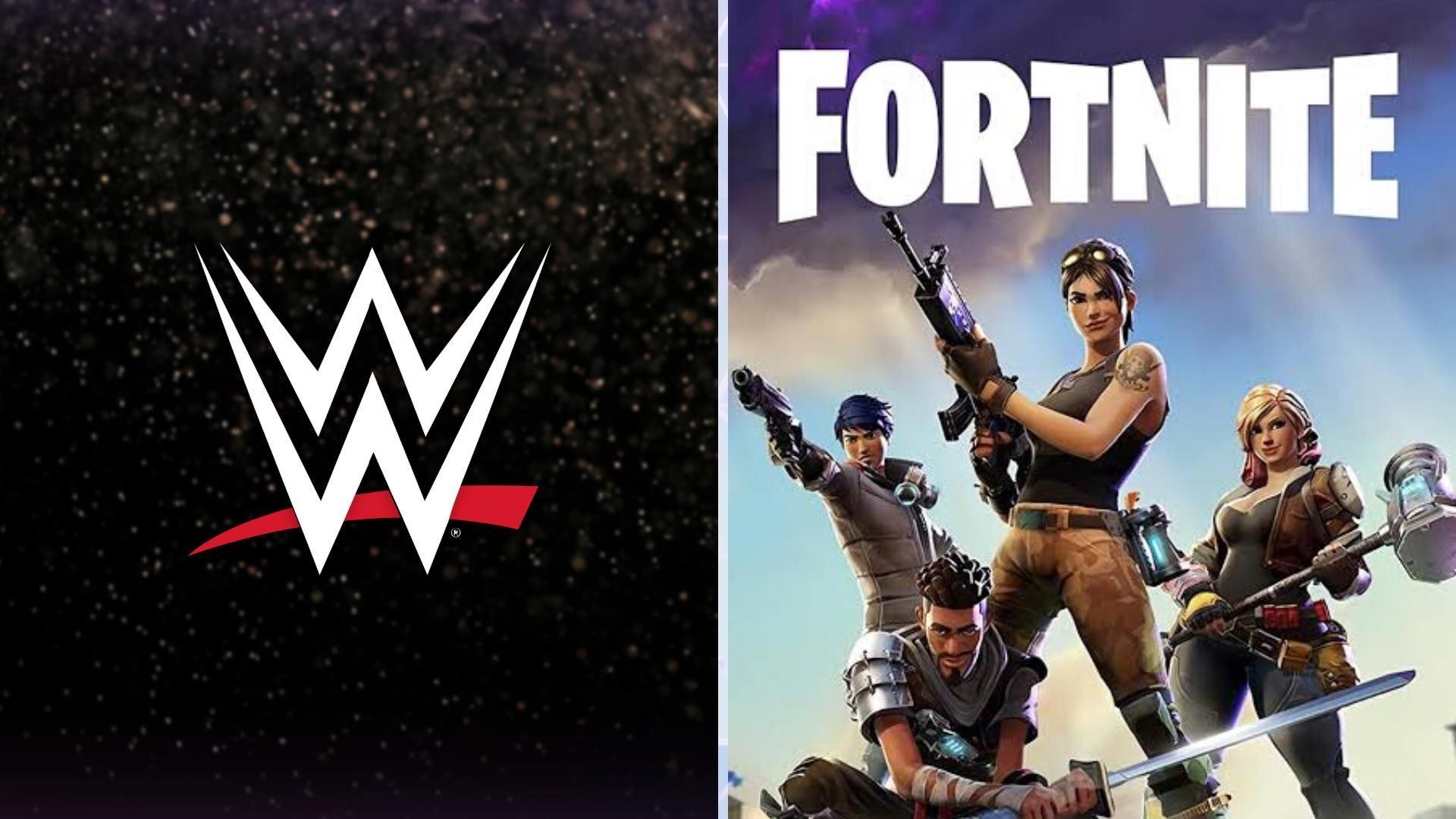 The logos of WWE and Fortnite 