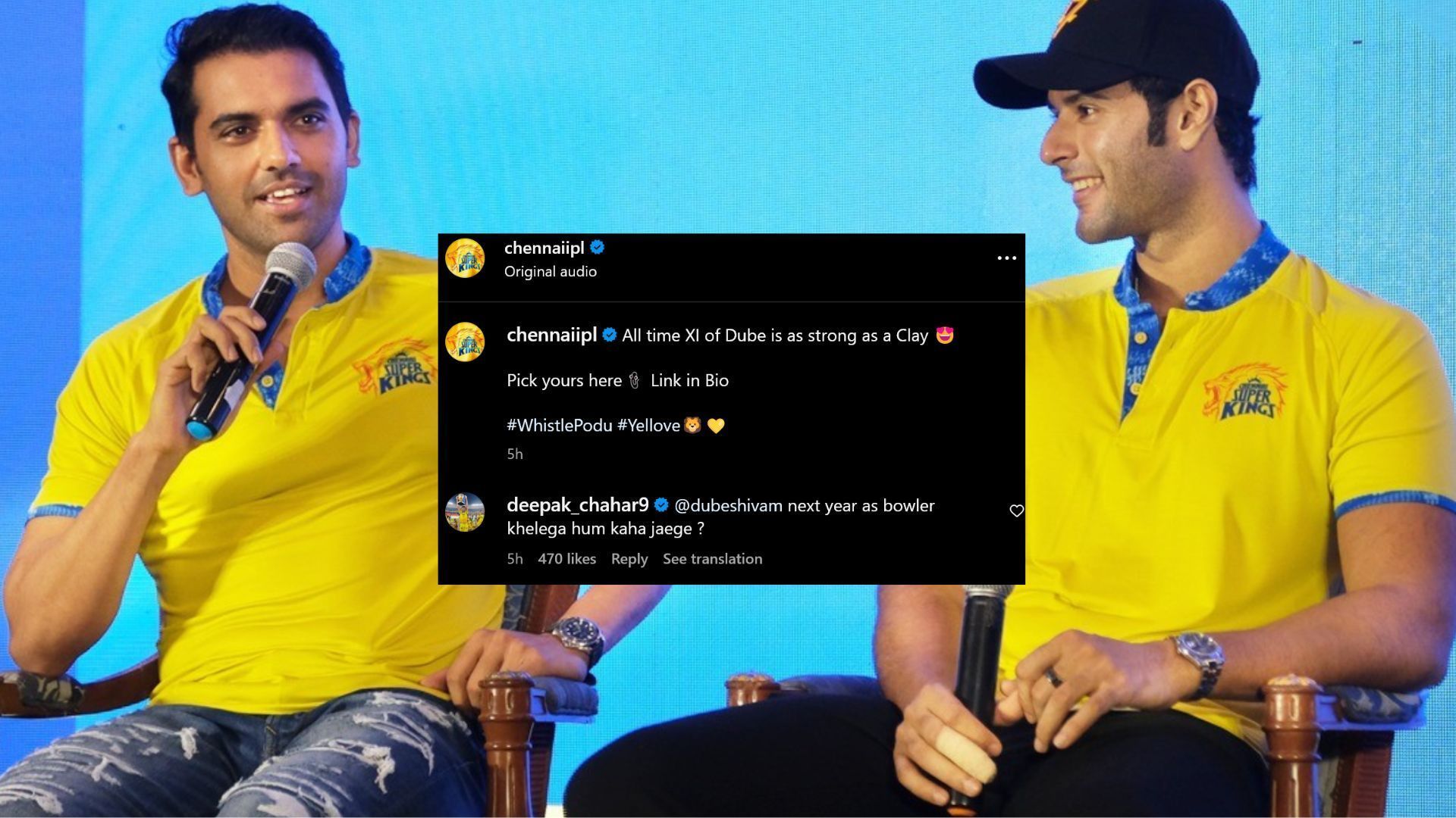 Deepak Chahar (L) &amp; Shivam Dube had a friendly banter in CSK