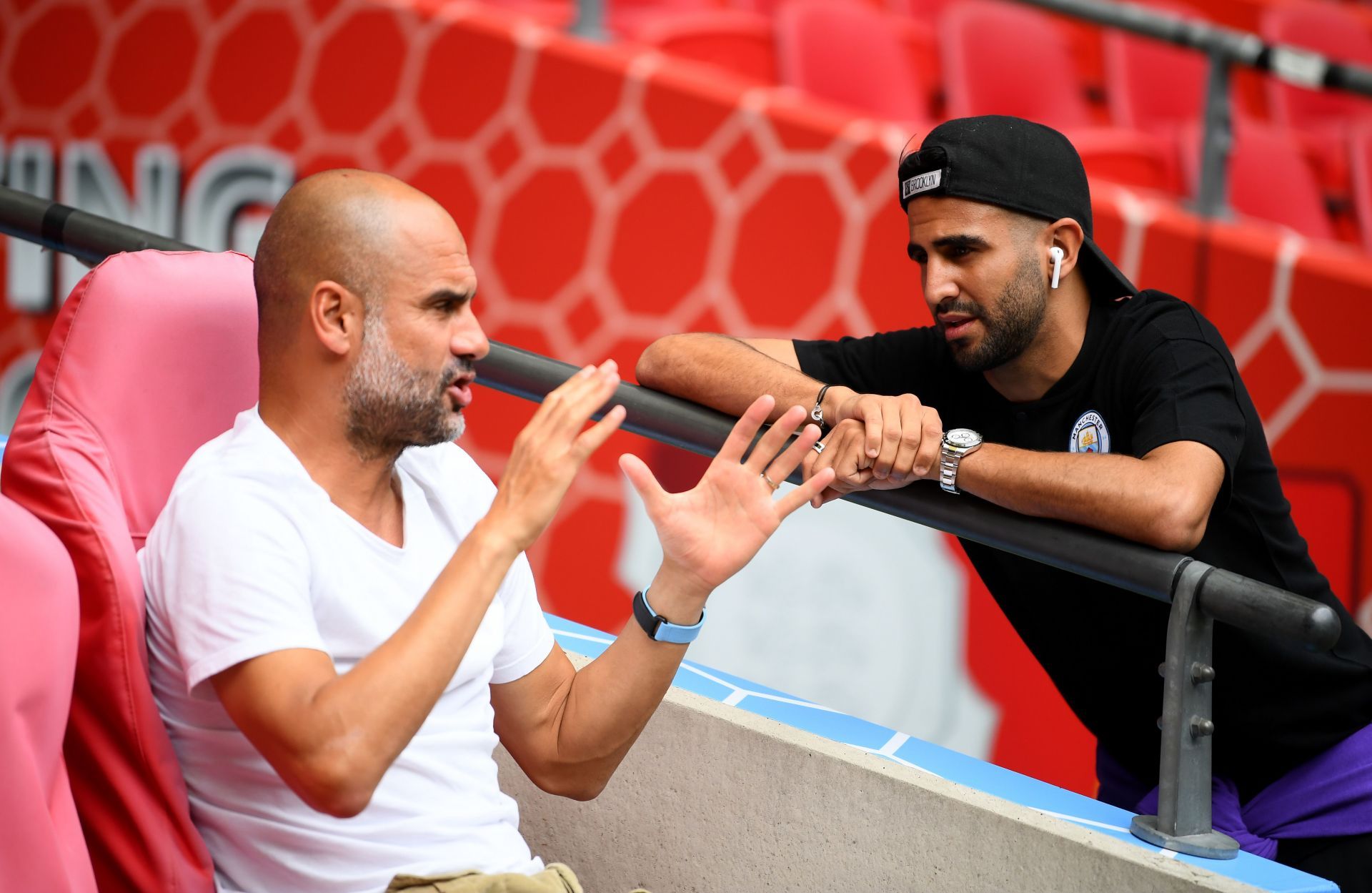 Pep Guardiola lauded Riyad Mahrez (right) after latter&#039;s exit.