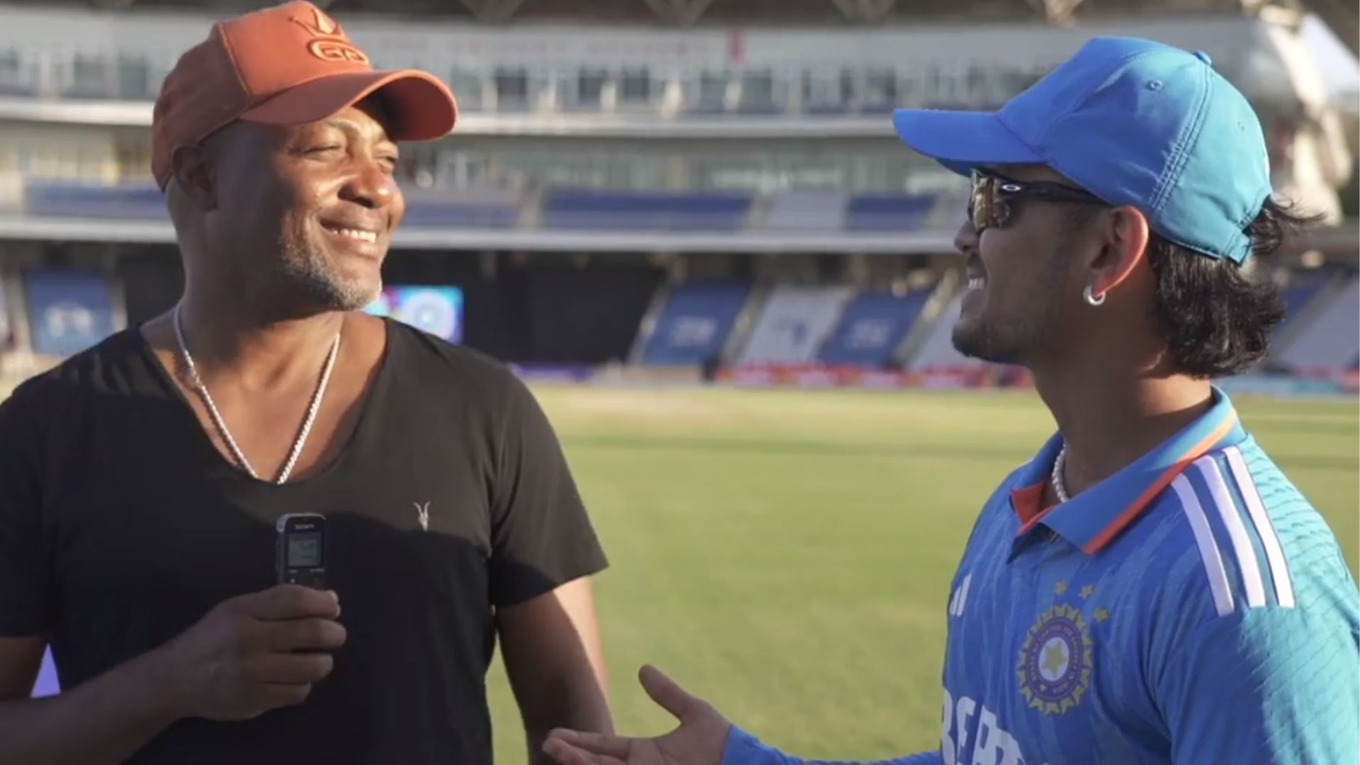 Brian Lara (L) &amp; Ishan Kishan (P.C.:BCCI)