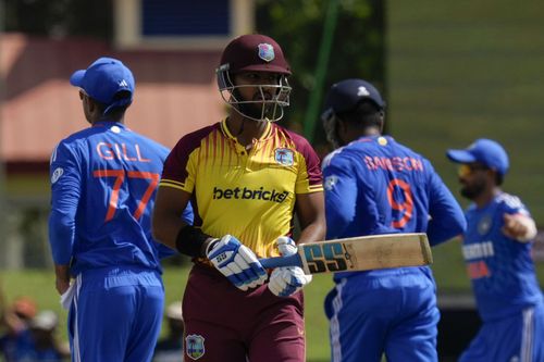 Nicholas Pooran was caught at long-on off Kuldeep Yadav's bowling.