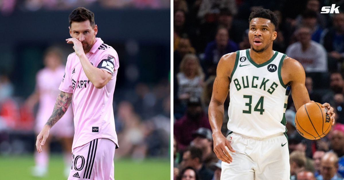 Milwaukee Bucks star Giannis Antetokounmpo (right) and Lionel Messi