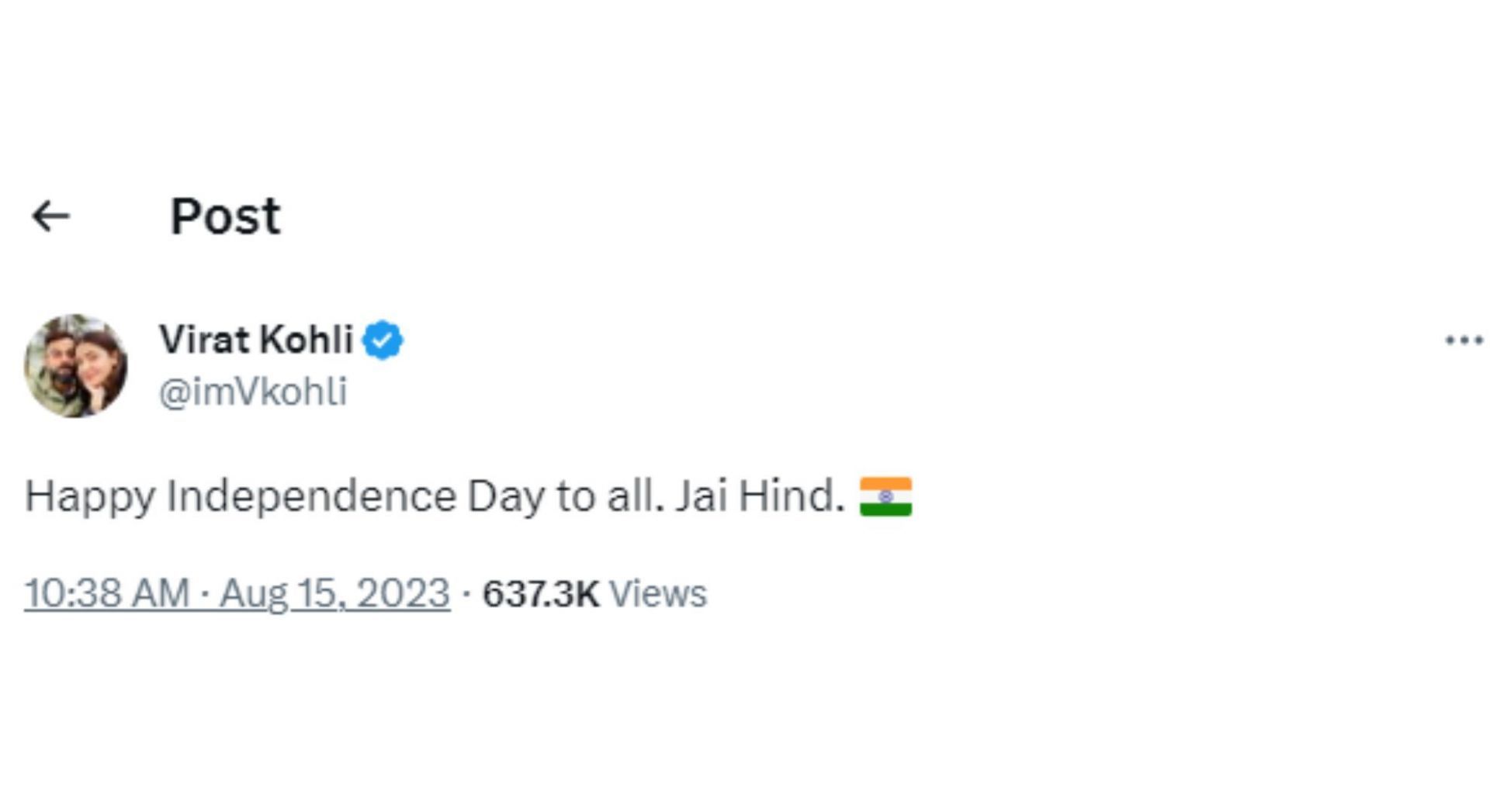 Virat Kohli dropped a simple message on Twitter.