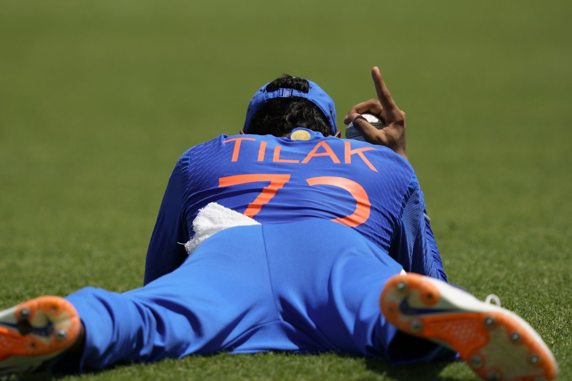 Tilak Varma celebrates after taking the catch to dismiss West Indies&#039; Shimron Hetmyer during the fourth T20I. (Pic: AP Photo/Ramon Espinos)