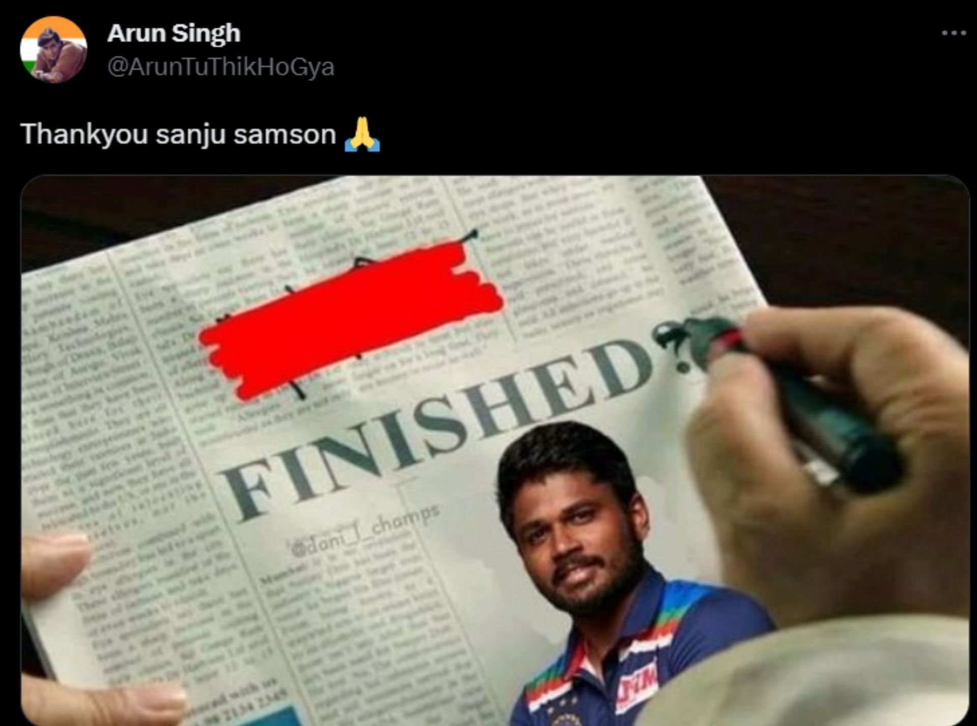 A fan shared a meme after the first innings of the 5th T20I on Sunday.