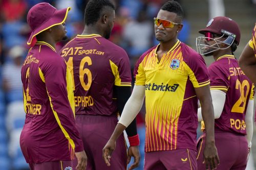 Akeal Hosein celebrating with his teammates [Getty Images]