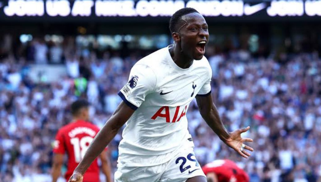 Sarr celebrates after scoring Tottenham