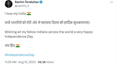 Sachin Tendulkar's wish for fans on I-Day.