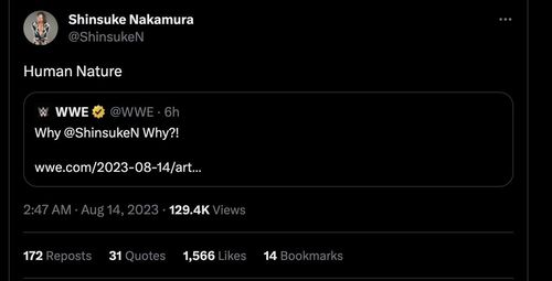 Screengrab of Nakamura's tweet