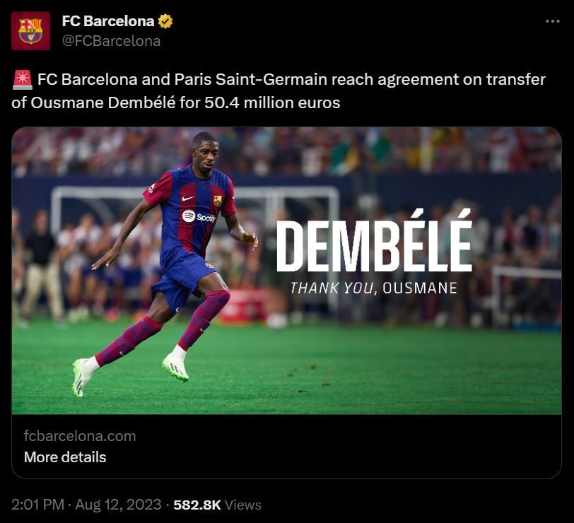 Barcelona announce Dembele sale.