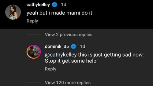 Dominik and Cathy Kelley's exchange on Instagram