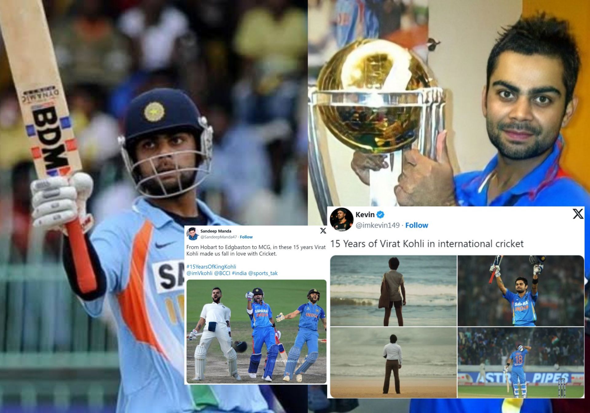 Fans react as Virat Kohli completes 15 years in international cricket arena.